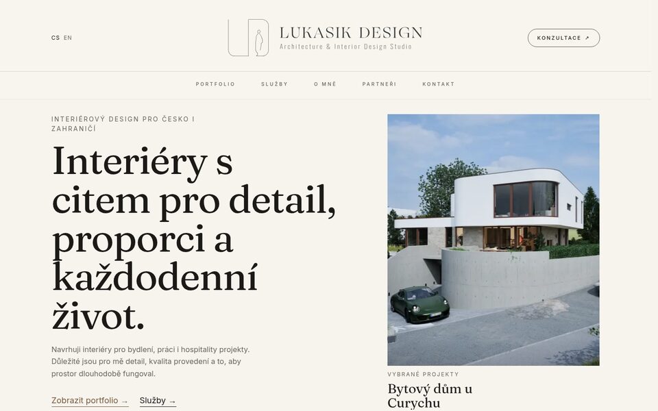 Úvodní stránka webu Lukasik Design - interiérový designér
